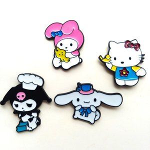 4 Sanrio Hello Kitty Friends Kuromi Pin Lot Brooch Melody Cinnamoroll  Goth Punk